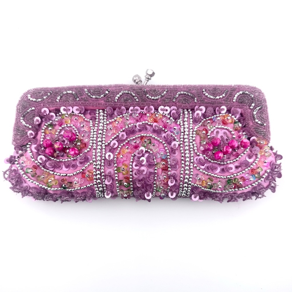 Vintage Y2K Pink Beaded Convertible Clutch with Chain Straps